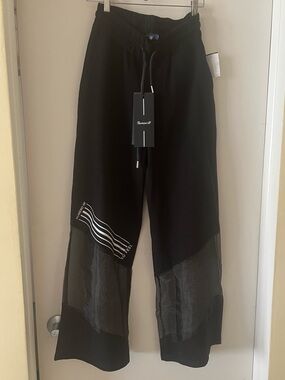 Black Mesh-Inset Wide Leg Sweatpants